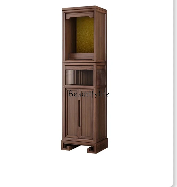 

Black walnut solid wood casket new Chinese vertical cabinet modern simple household God of Wealth cabinet