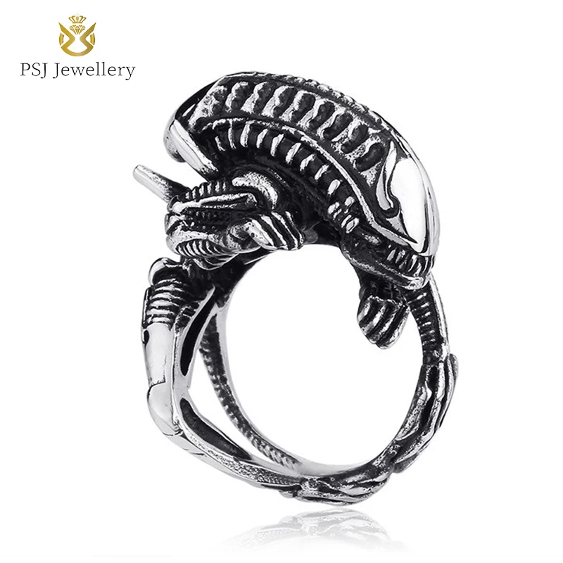 PSJ Fashion Vintage Male Jewelry 25mm Large-size 3D Alien Titanium Stainless Steel Rings for Men