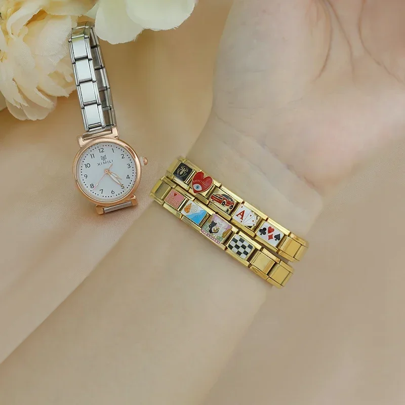 Hapiship Fashion Flower Spider Poker Heart Sports Car Wholesale Golden Italian Charm Links Fit 9mm Bracelet Jewelry DJ1373-C