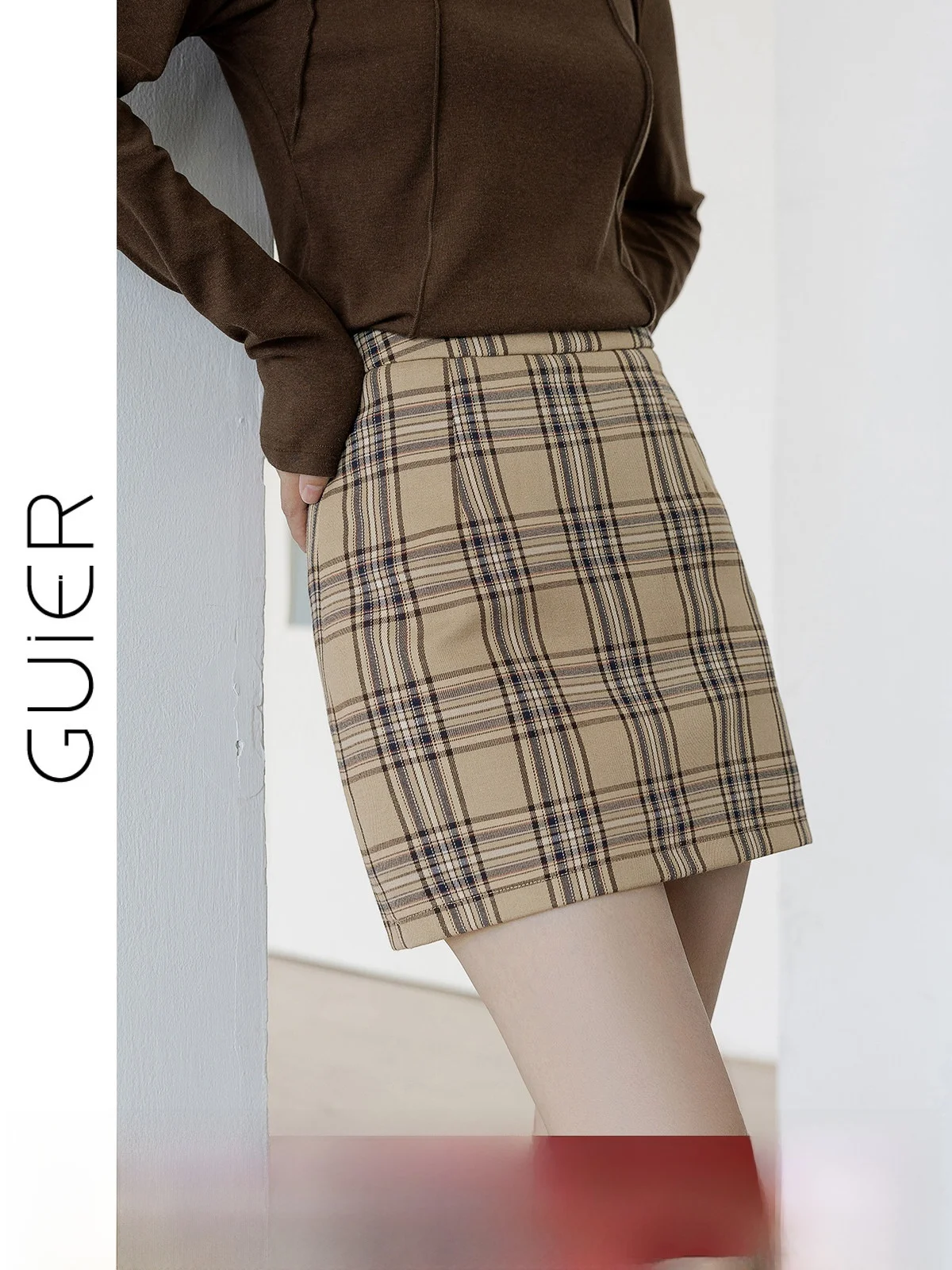 

Guier Retro Plaid A-Line Skirt Women's High Waist Slim Fit Short Skirt Versatile Autumn New Arrival Casual Wear