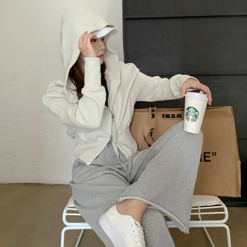 Hoodies Women Slim Sexy Cropped Thicken Basic Design Korean Style Leisure Classic Daily Autumn Students Sporty Popular Zip-up