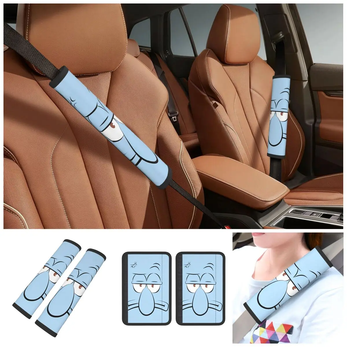 SpongeBobed Soft Auto Seat Belt Cover for a More Driving 2 PCS Patrick Star Seatbelt Shoulder Pad Compatible Backpack