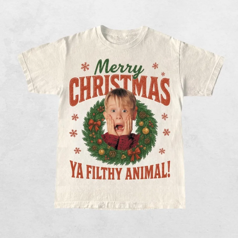 McCallister Home Alone النساء الرجال القطن تي شيرت عيد ميلاد سعيد الصيف قميص أعلى هدية الكريسماس عيد الميلاد فيلم قمم تي شيرت #2