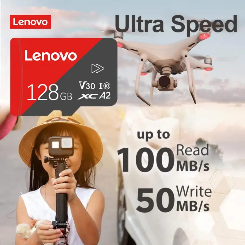 Lenovo kartu memori SD 2TB, 1TB kecepatan tinggi kartu TF 4K Ultra HD Video A2 kartu SD 128GB 512GB kartu TF untuk ponsel kamera