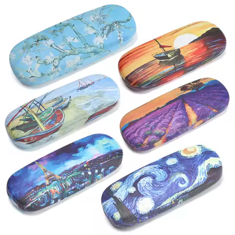 Fashion Oil Painting Art Glasses Case Box Hard Leather Reading Glasses Case Retro Floral Print Eyewear Protector Glasses Holder