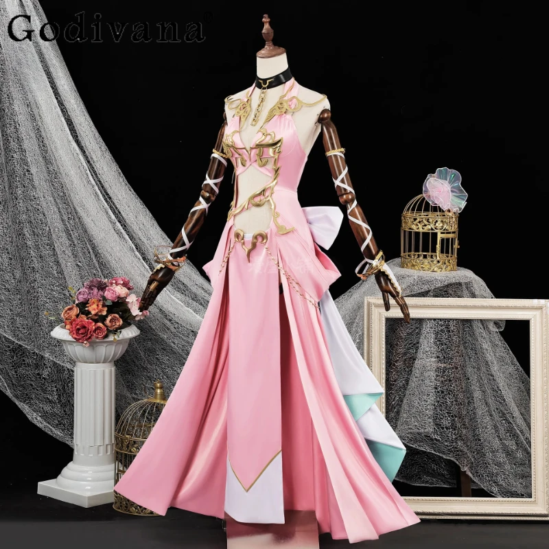CC Lost Story Cosplay Costume for Women Uniform Female Halloween Party Role Play Girls Cos Pink Long Party Dress Suits