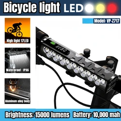 マウンテンバイク用17個のLEDライト,15000ルーメン,15000ルーメン,超長距離,10000 mahバッテリー