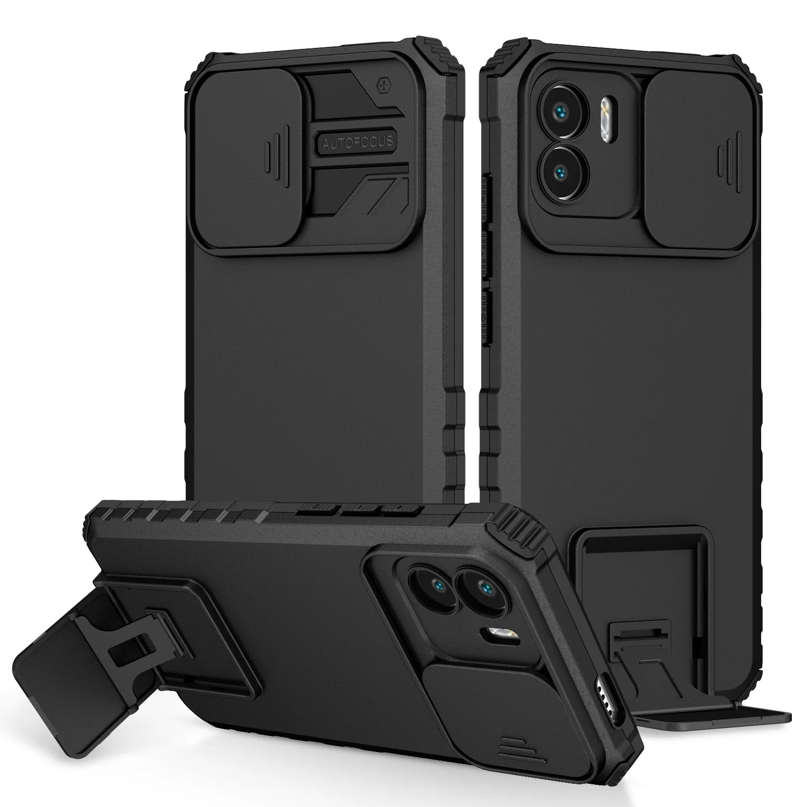 Shockproof Case For Redmi A1 A2 8A 9A 10A 9C 9T 10C 10x Slide Camera Lens Protection Stand Phone Cover For Redmi Note 8 8 Pro