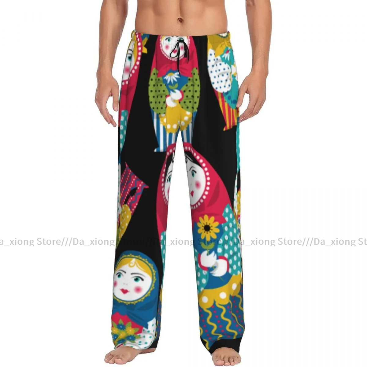 Men's Sleepwear Loose Sleep Pants Pajamas Russian Traditional Matryoshka Long Lounge Bottoms Casual Homewear