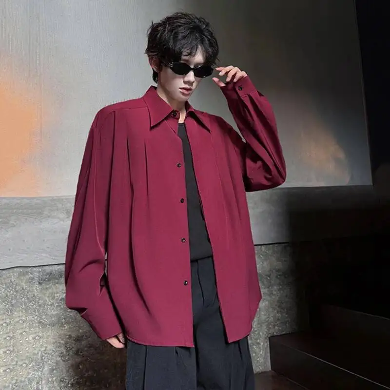 Autumn Men's Shirt Korean Style New Chic Suit Collar Solid Color Single Breasted Male Shirts Casual Long Sleeve Top 9WFWZI