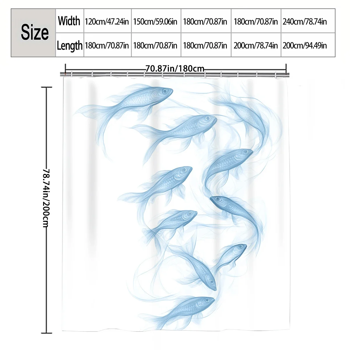 Watercolor Light Blue Fish School Shower Curtain 1pc with 12 Hooks for Bathroom Home Decor Polyester 70.8x70.8 Inch