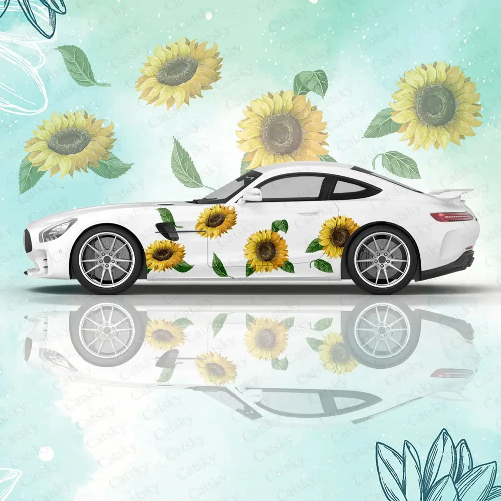 Custom Sunflower Print Car Sticker Decal Hood Door Body Vinyl Sticker Graphic Wrap New Car Sticker Decoration Accessories Gift