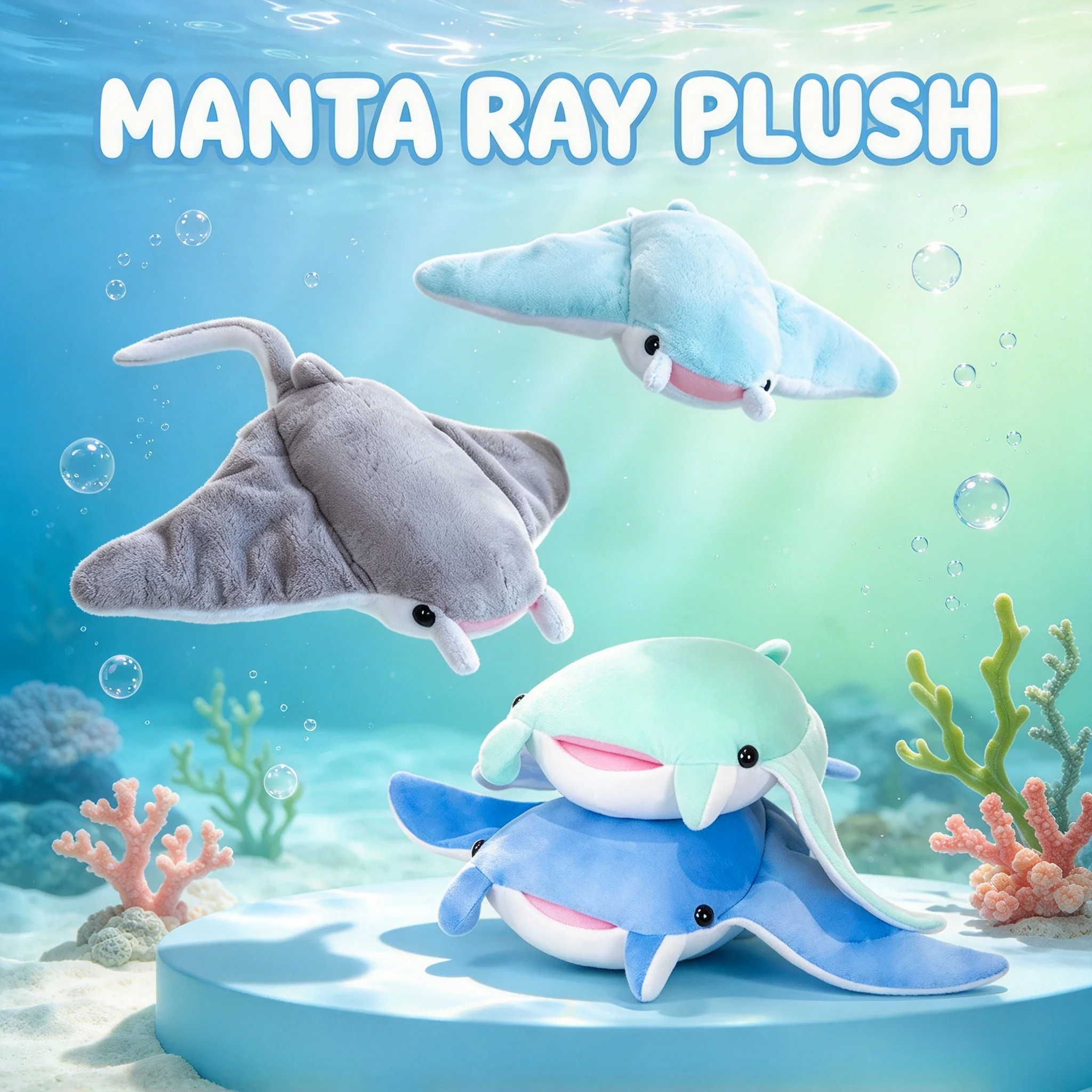 Cartoon Fish Manta Ray Plush Toy Realistic Devil Ray Stuffed Pillow Sea Animal Soft Stuffed Animal Doll Birthday Gift