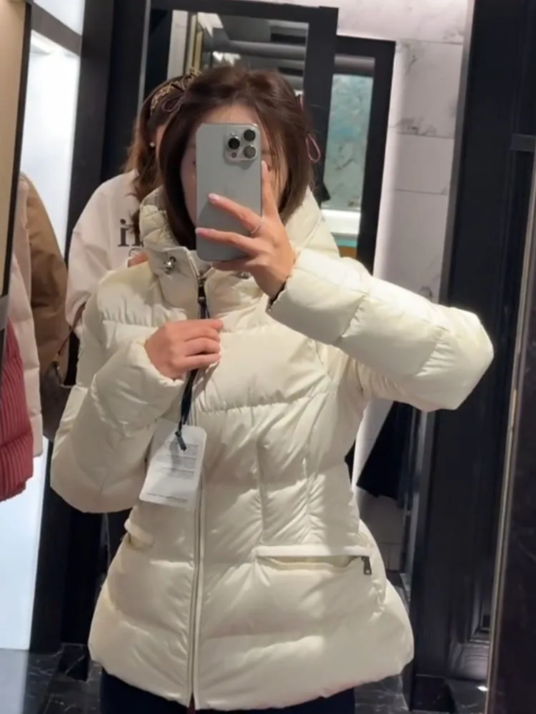 Ele-abrigo de invierno blanco Puffer Jaet para mujer, con capucha, corte recto coreano, ropa de abrigo cómoda Thi de alta calidad