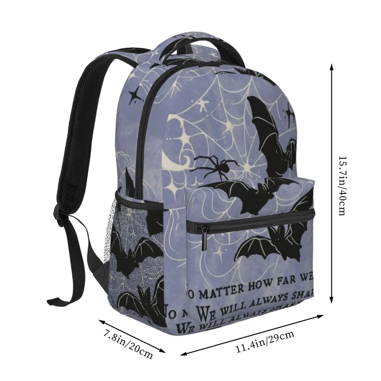 Lavender Background Black Bat Spider Web Star Halloween Silhouette Print Travel Backpack, Large Capacity with Adjustable Shoulde