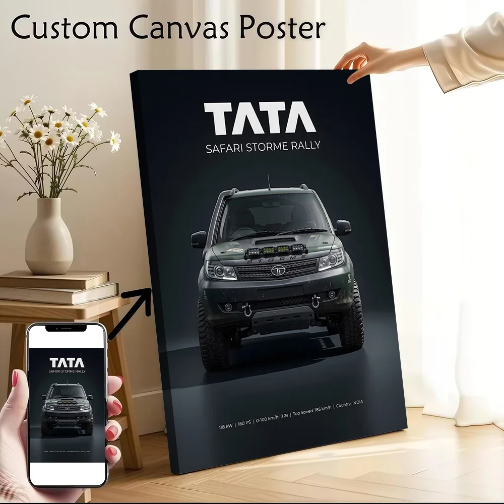 Tata Safari Storme Rally Car Printed Canvas Wall Art Customizable Paintings Poster Perfect Gift for Bedroom Home and Decoration