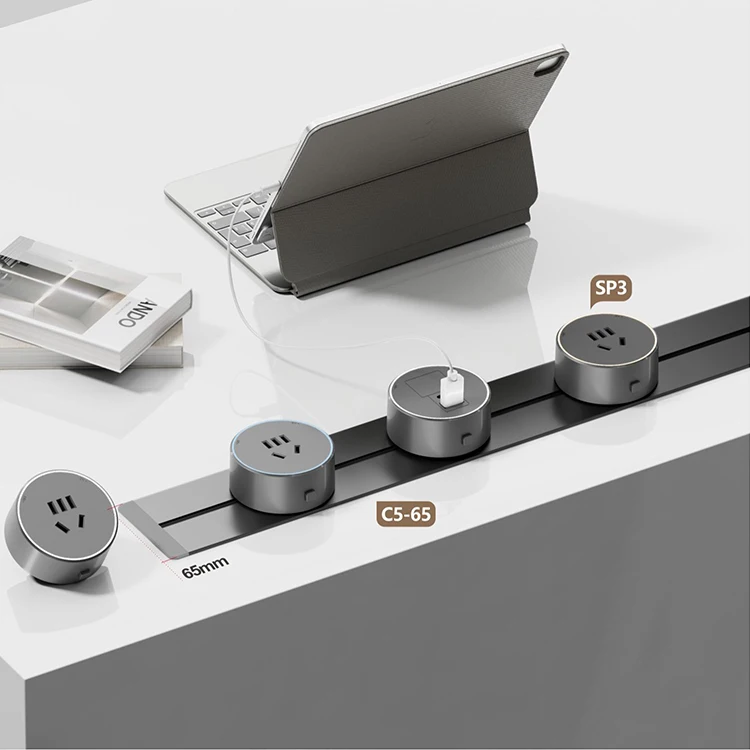 EU UK US Aluminum Power Track System Removable Wall Desk Mounted Rail Socket for Home and Office with Safety Lock Adapter