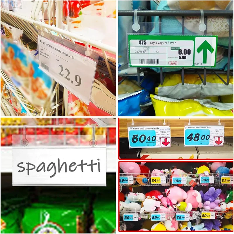 AT51-200PCS حامل ملصقات الرف السلكي، 4 بوصة × 2.3 بوصة حامل بطاقة السعر الواضح للرفوف البلاستيكية السلكية #3