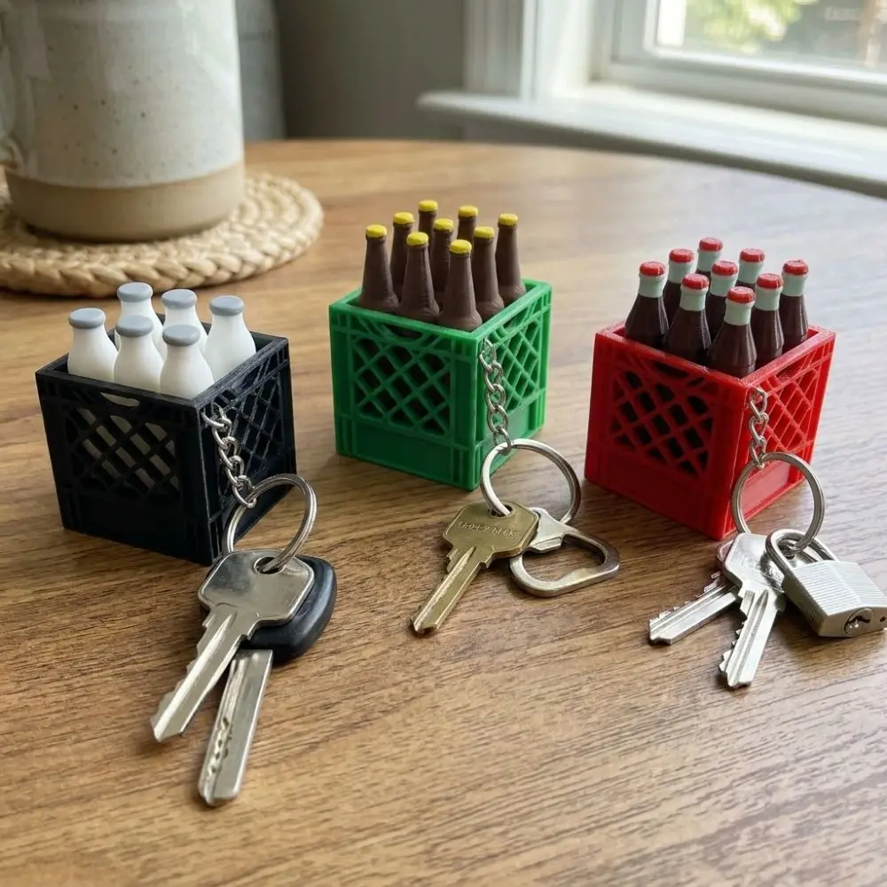 3D Printed Soda Crate Clicker Keychain Novelty Plastic Mini Crate Click Funny Lifelike Squeeze Fidget Student Classroom
