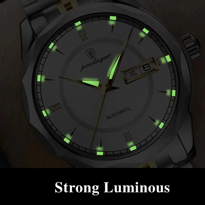 POEDAGAR Luxury Business Watch Men Brand Stainless Steel Strap Military Watches For Man Luminous Waterproof Sports Quartz Clocks