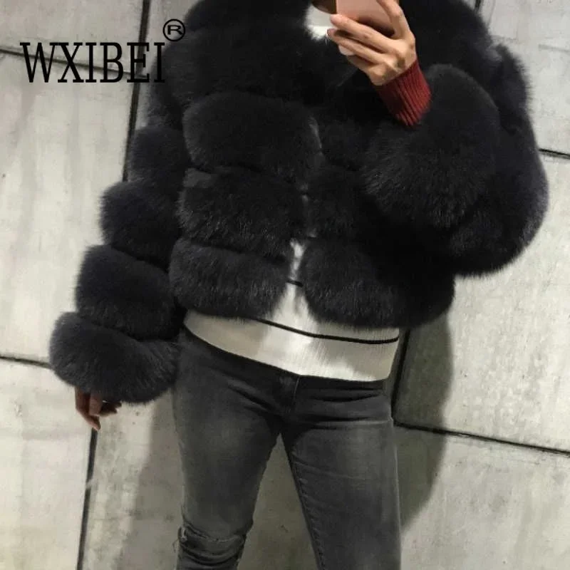 Hot Selling Faux Fur Jacket for Women Cropped Long Sleeve Artificial Fox Fur Jacket European American Style Leather Coat 2024