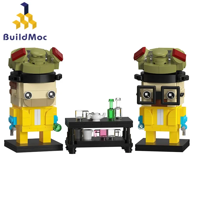 BuildMoc New Breaking Bad Pinkman Walter White And Pink Brickheadz Building Block Set Figures Toy For Children Kid Birthday Gift