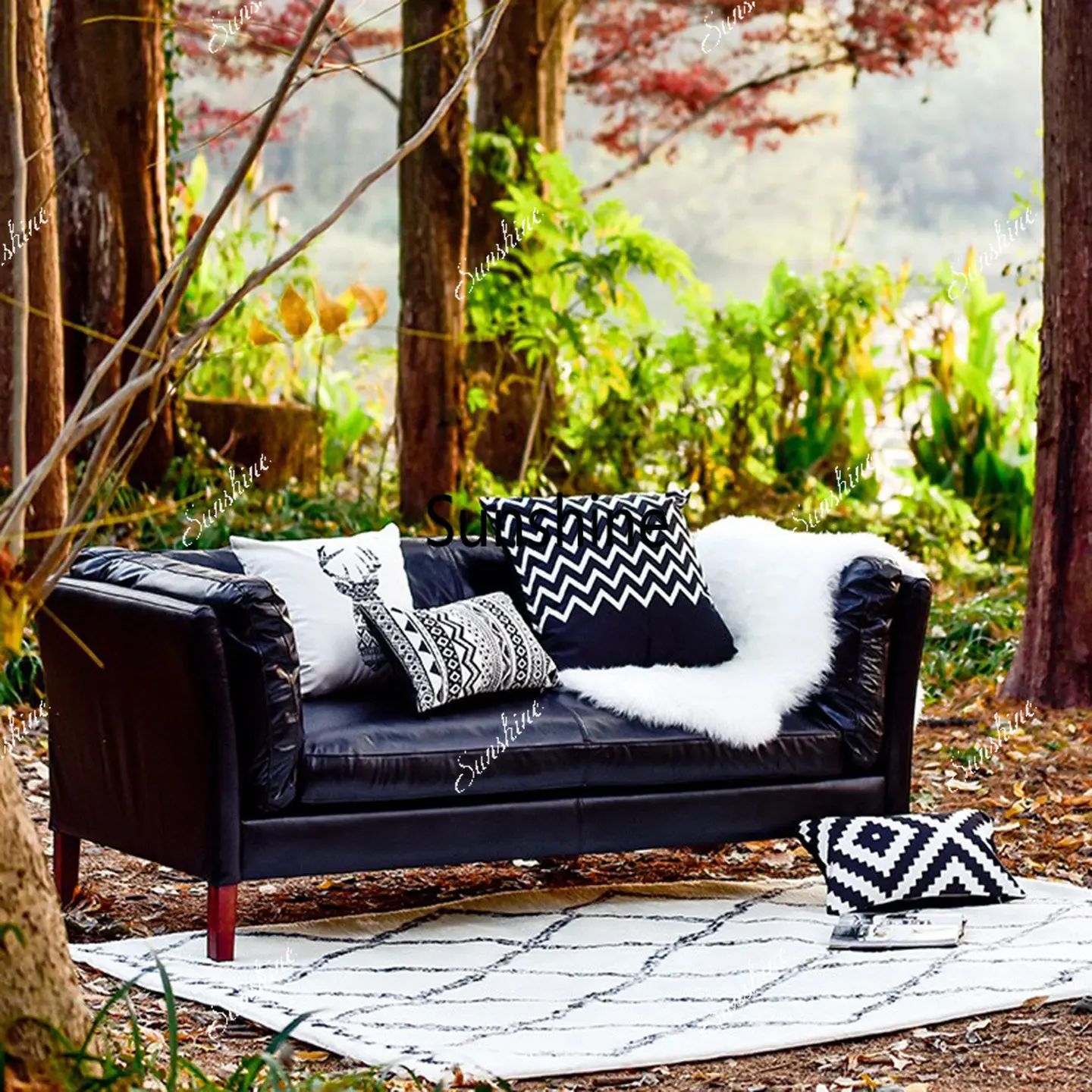

American country first floor cowhide living room hotel straight row sofa