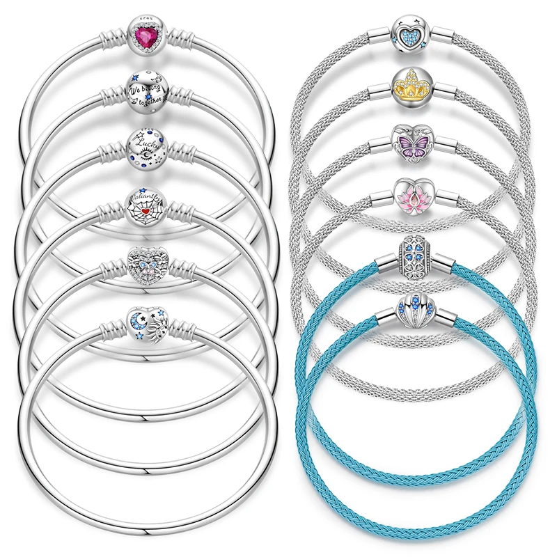 

925 Sterling Silver 17-20CM Original Bracelets Heart Moon Sun Clasp Bead Charm Bracelet Fit DIY Charms Beads For Women Jewelrys