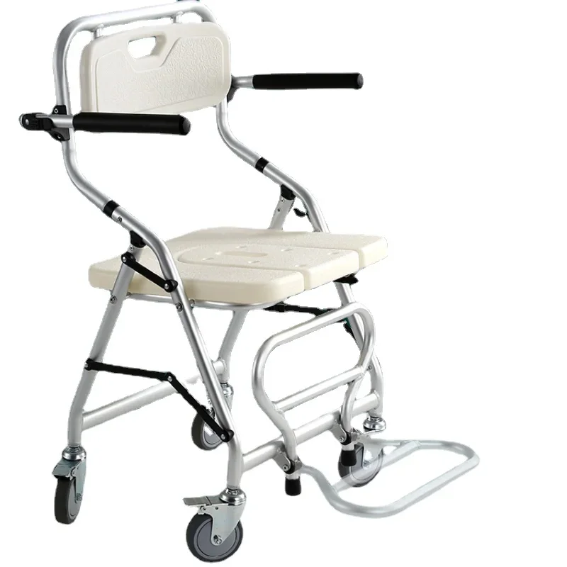 Aluminum Bath Chair Lightweight Elderly Lift Bed Paralysis Patient Wheelchair U-shaped Shower Bench Versatile Care