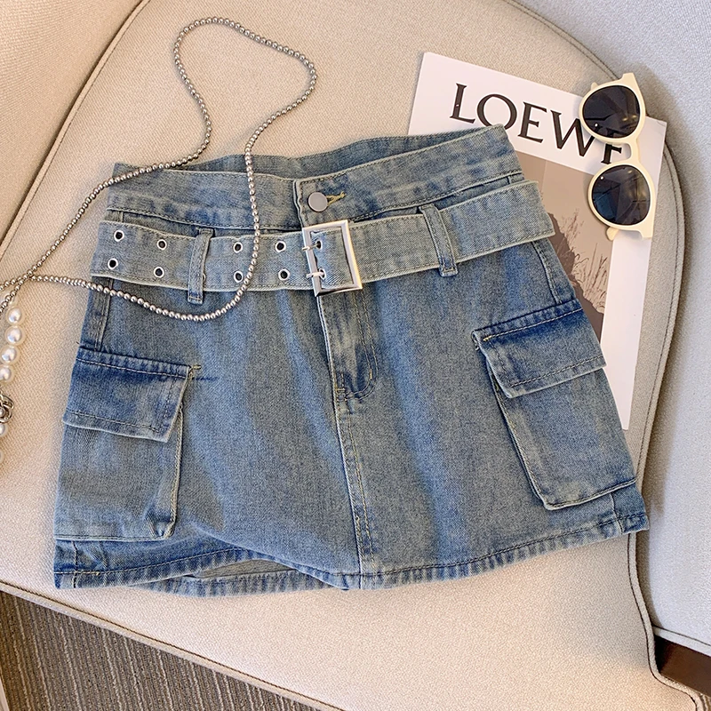 Women Plus Size L-4XL Y2K Denim Sexy Mini Skirt High Waist Fashion 2023 New Summer Cargo Skirts Female Free Shipping Clothing