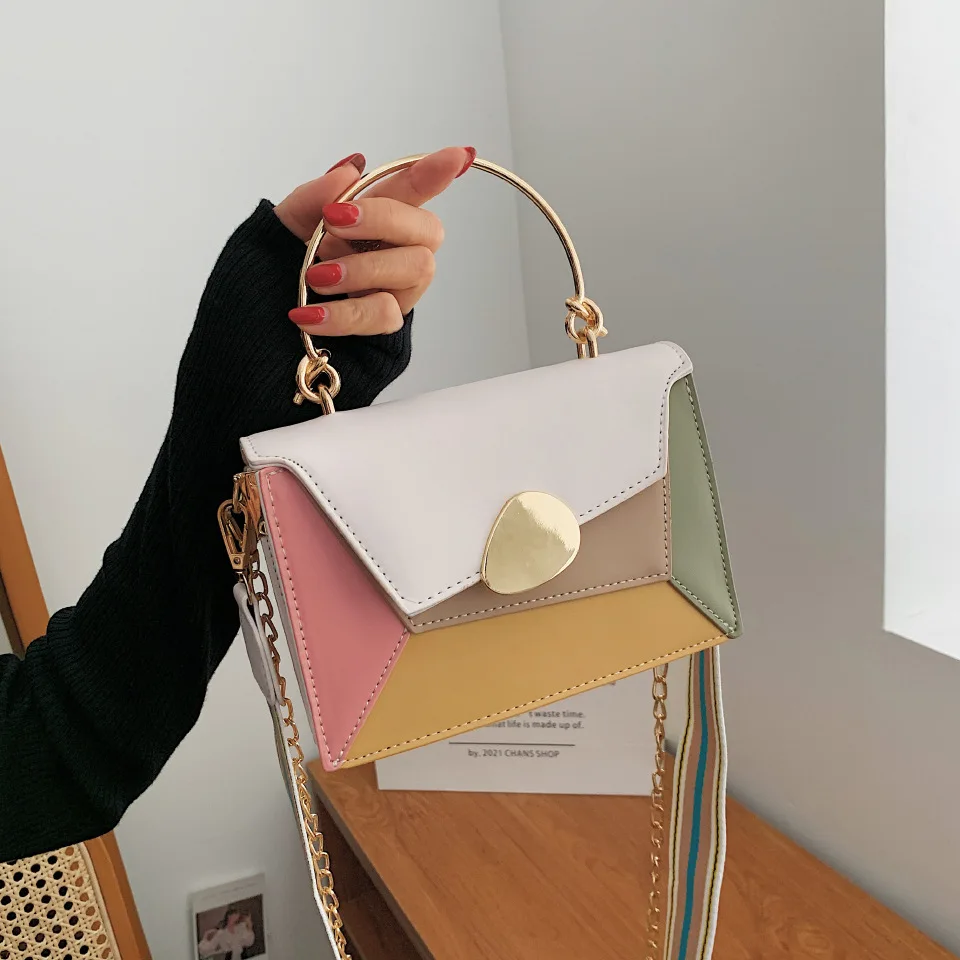 

Новая простая женская сумка через плечо, модная и универсальная маленькая квадратная сумка, сумка через плечо, женская сумка контрастного цвета