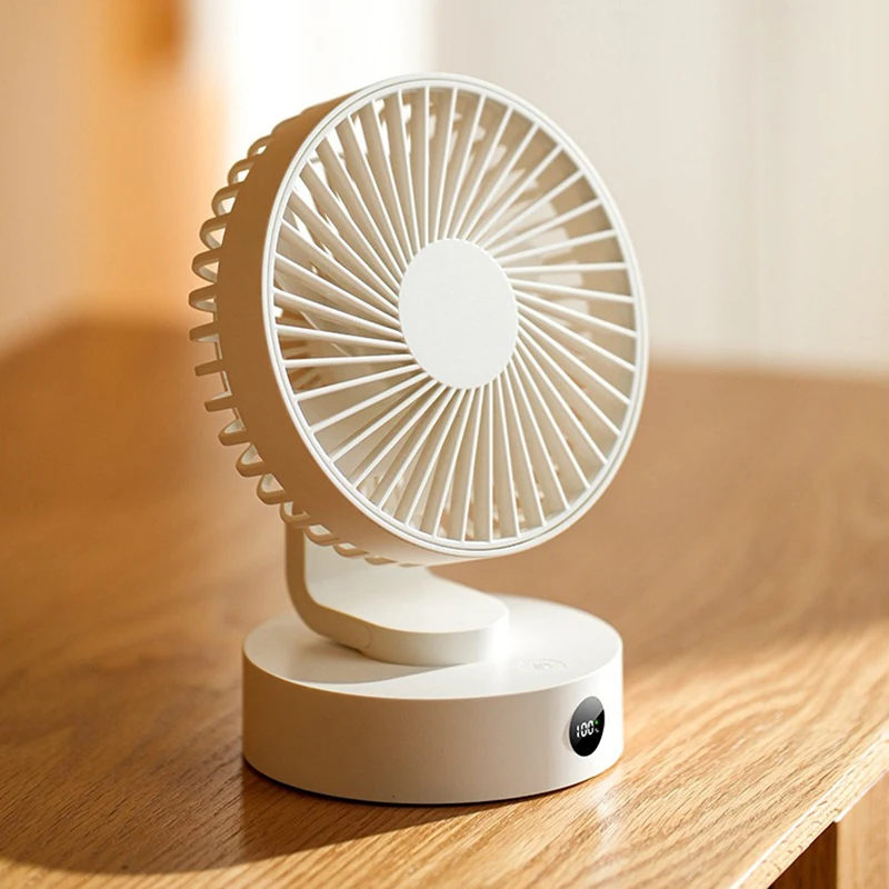 Ventilador de mesa recarregável USB, portátil, mini ventilador de mesa, 5 velocidades ajustáveis, display digital silencioso, ventiladores de mesa para casa e escritório