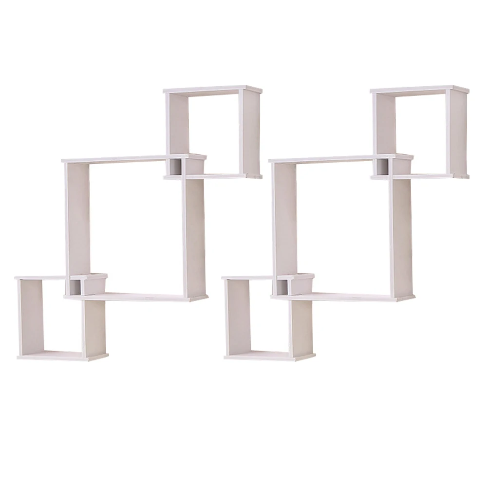 

Wooden Shelf 2 Sets Floating Shelves White Wall Mounted Living Room Bracket Storage Display Kitchen Bedroom Bathroom Organizer