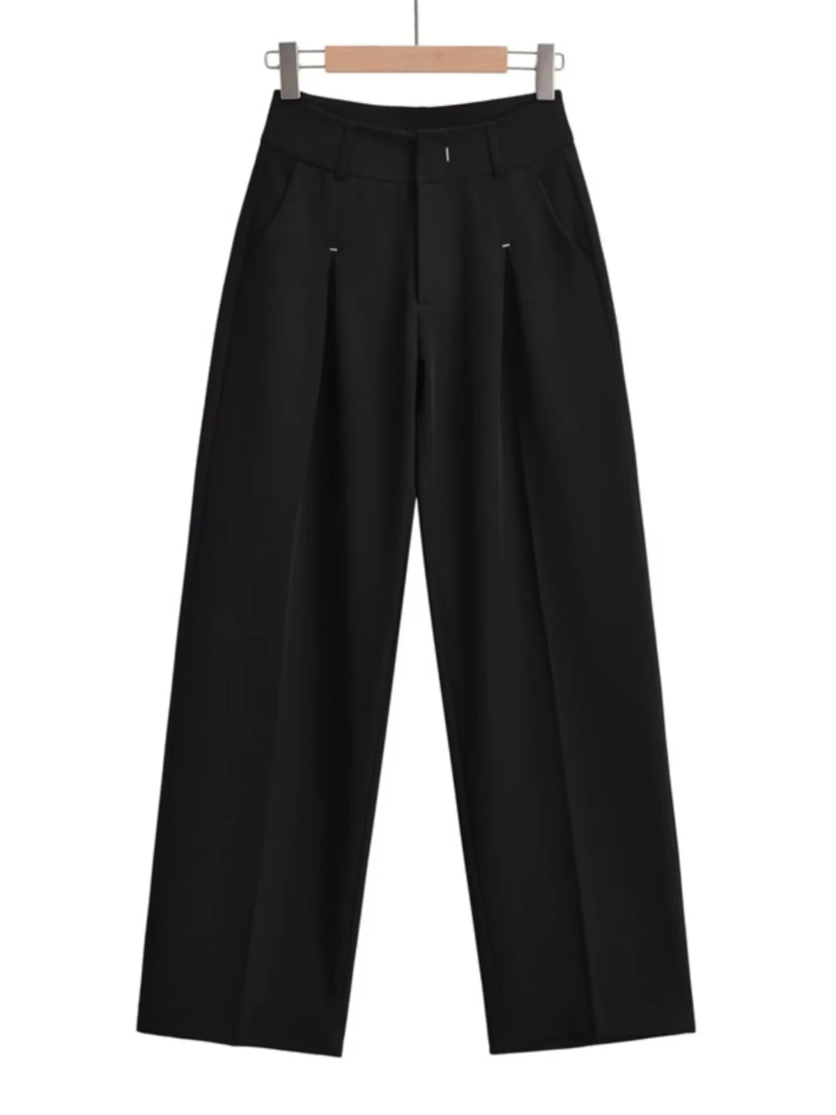 아메리칸 레트로 하이웨이스트 스트레이트 레그 드레이프 수트 팬츠 패셔너블 다용도 슬림 솔리드 컬러 캐주얼 바지 트렌디