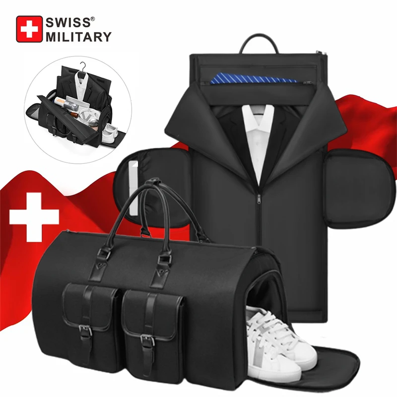 SWISS MILITARY Men\'s Business Garment Bags Foldable Travel Bag for Suit with Shoes Compartment Gym Bag Shoulder Bags Handbag