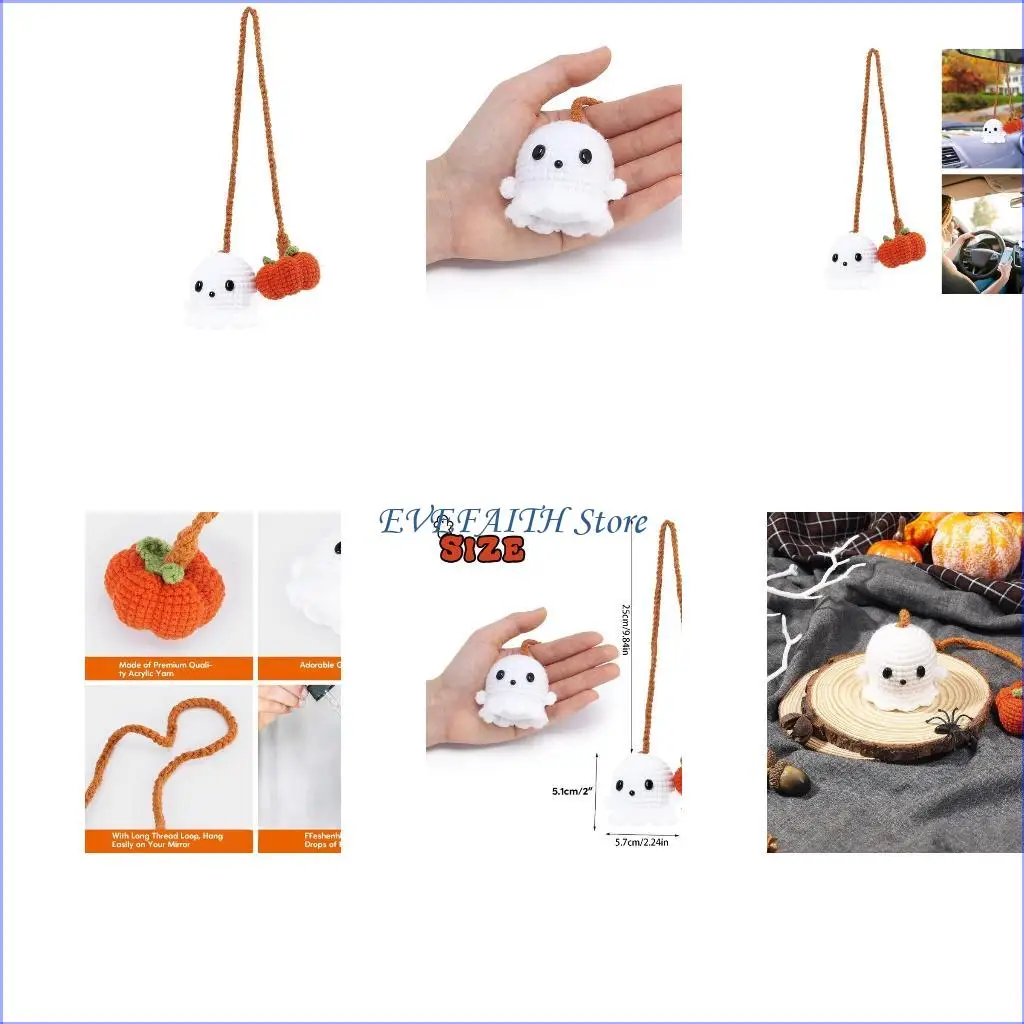 

124B Crochet Auto Car Rearview Mirror Hanging Hand Knitted Halloween Hanging Ornament