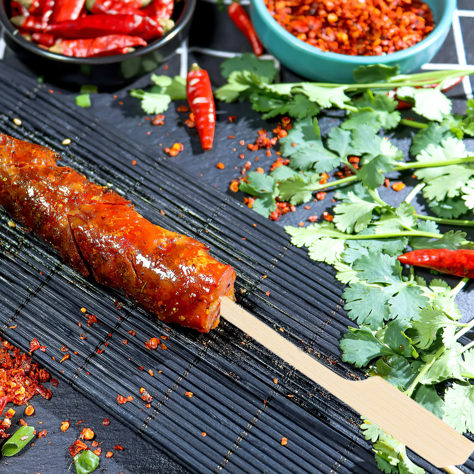 

100Pcs Bamboo Skewers for Grilling Bbq Sharp Tip Handle Multi-Use Barbecue Sticks Outdoor Party Food Supplies Barbecue Stick