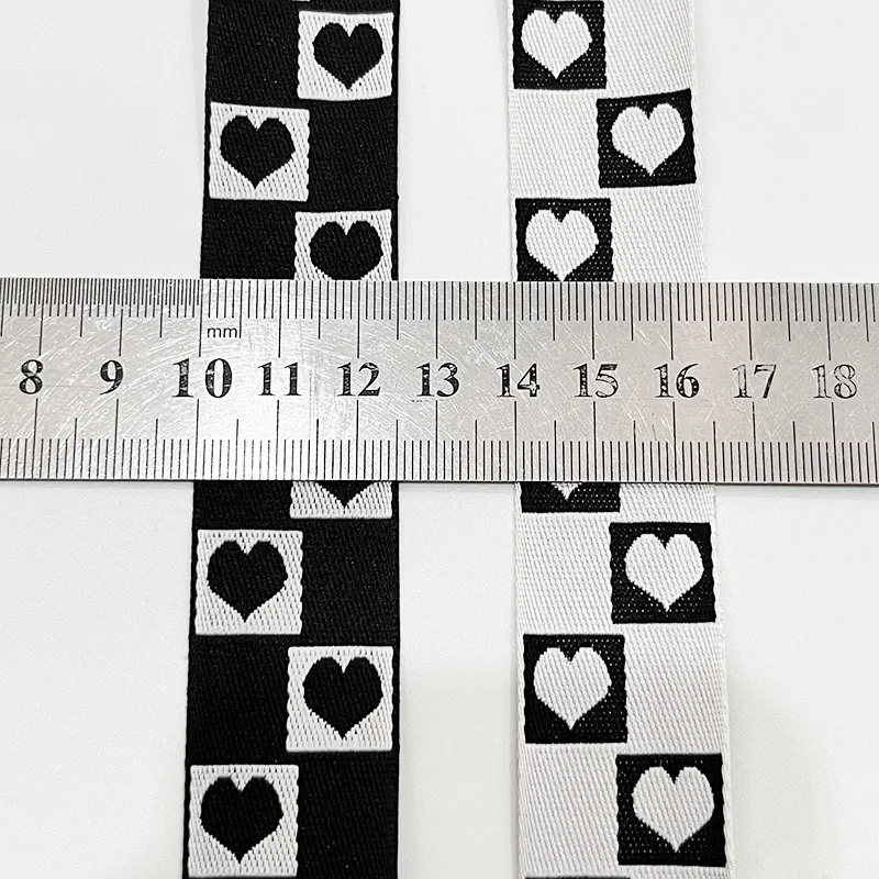 5 Yards 1 Inch 25MM White Black Peach Heart Geometric Jacquard Embroidered Ribbons DIY Decoration Webbing Trim For Collar Straps