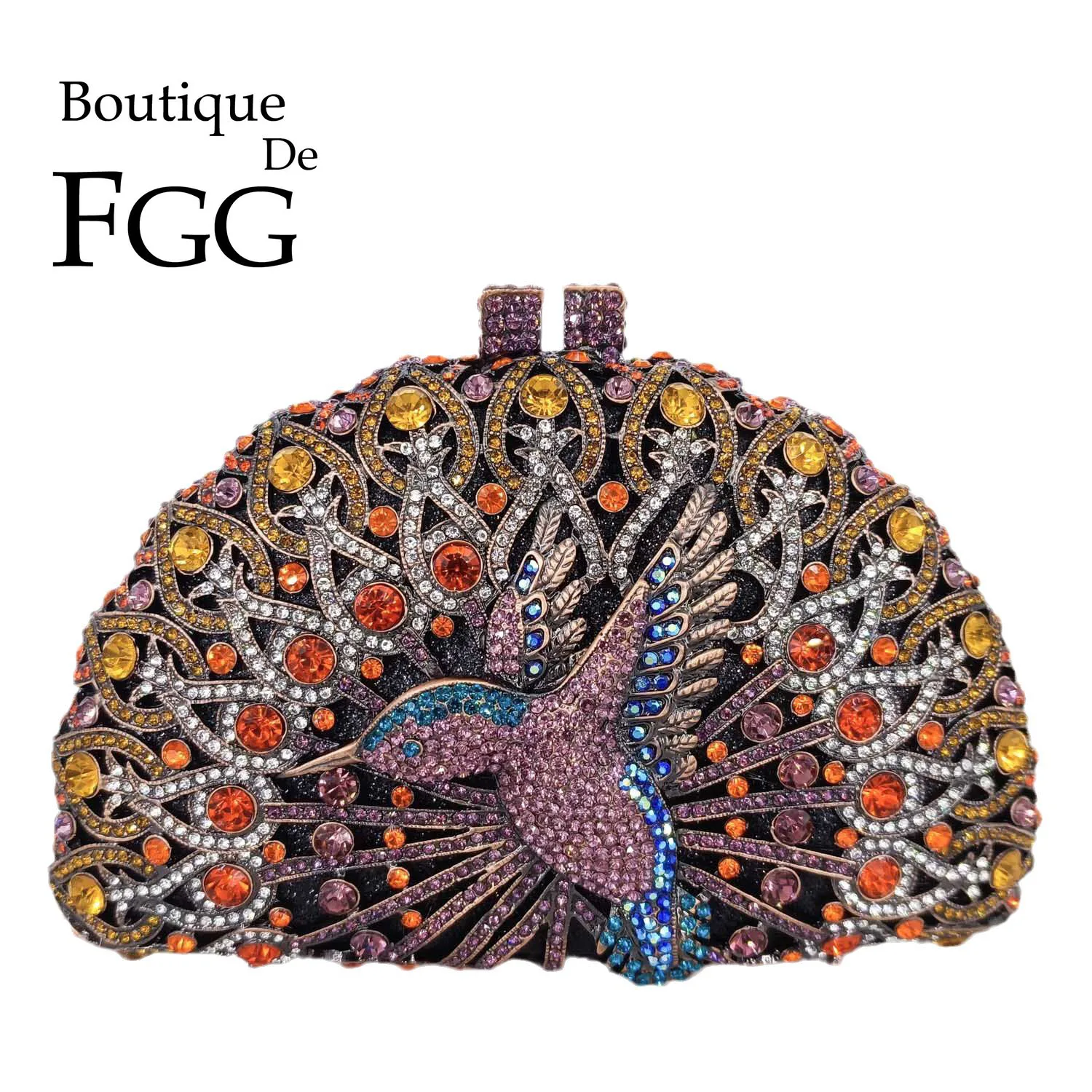 Boutique De FGG Hummingbird Clutch Evening Bags for Women Formal Party Dinner Rhinestone Handbags Bridal Wedding Purses