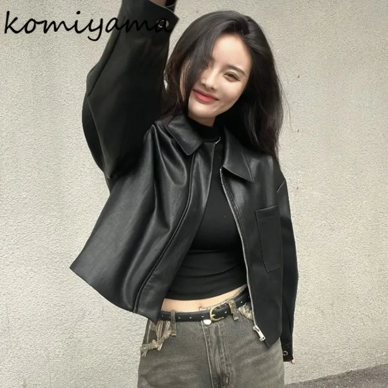 

Горячая крутая мотоциклетная куртка из искусственной кожи 2025 Chaquetas De Mujer, куртки с длинными рукавами, осенняя свободная верхняя одежда на молнии, женская одежда
