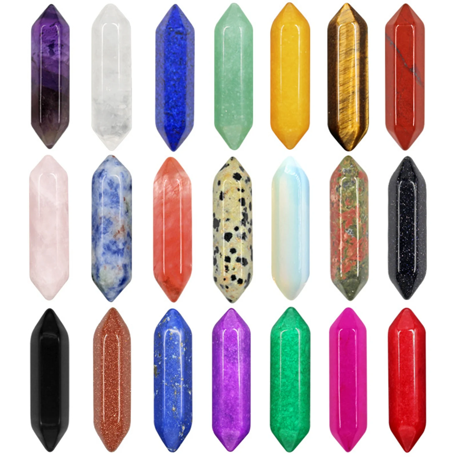 

8PCS Hexagonal Pointed Stone Beads 8X32MM Healing Chakra Crystal Quartz Wands Reiki Gemstone for MeditationTherapy Home Decor