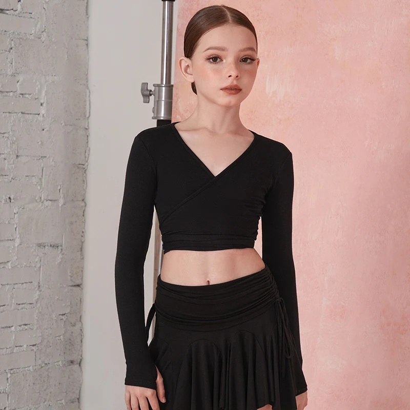 

Детское платье для латинских танцев по индивидуальному заказу для девочек, стильный топ на шнуровке, тренировочный костюм для латинских танцоров, faldas ZYM