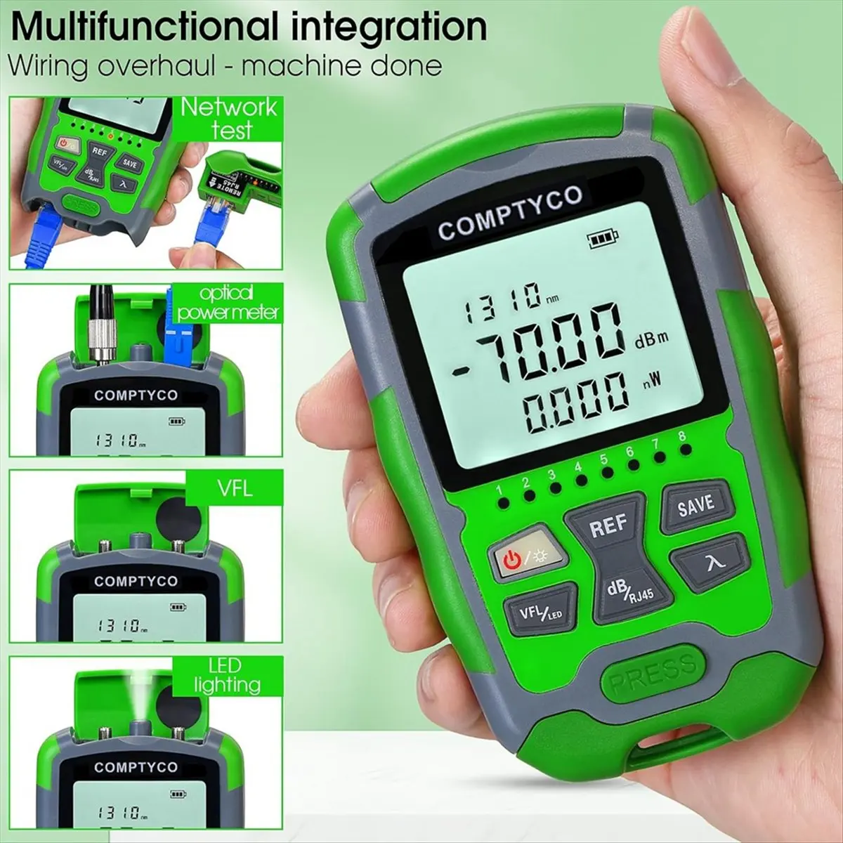 TOP RATED~Mini Rechargeable Portable Fiber Optic Cable Tester with RJ45 Network Testing MC70-VFL 30KM Fiber Optic Power Meter