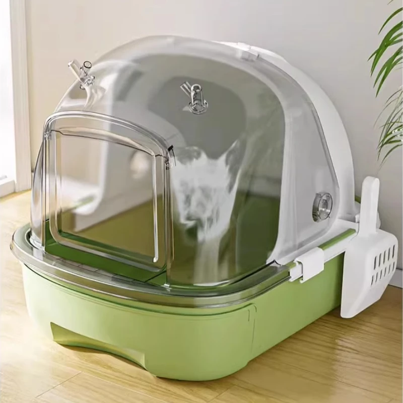 

Fully Enclosed Toilet for Cats Transparent Visible Cat Bedpans Lifting Cover Design Cat Litter Box Anti Odor Splash Litter Tray