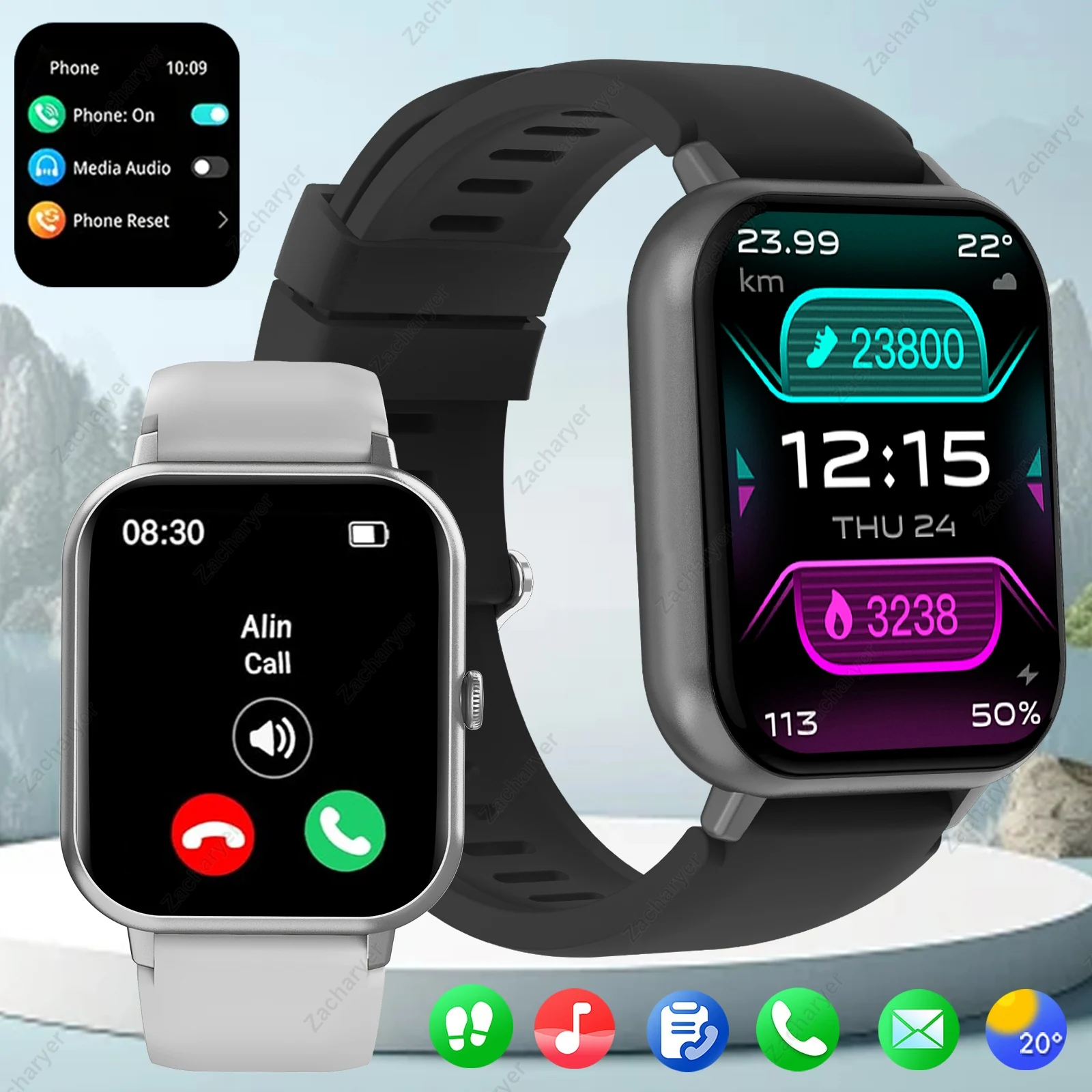 Hot Smart watch, multi-sport mode, call reminder, message reminder, custom wallpaper, compatible with iPhone/Android