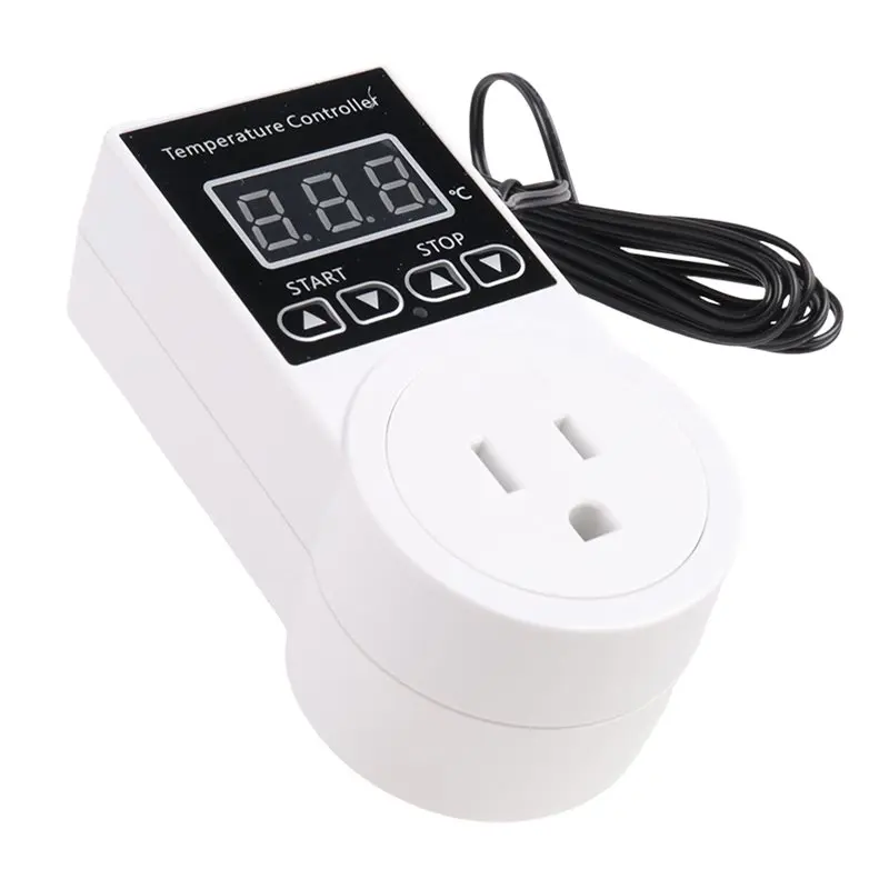 A98E-Digital Thermostat Temperature Controller Plug Socket LCD Screen With Waterproof Sensor Probe For Reptile Home US Plug