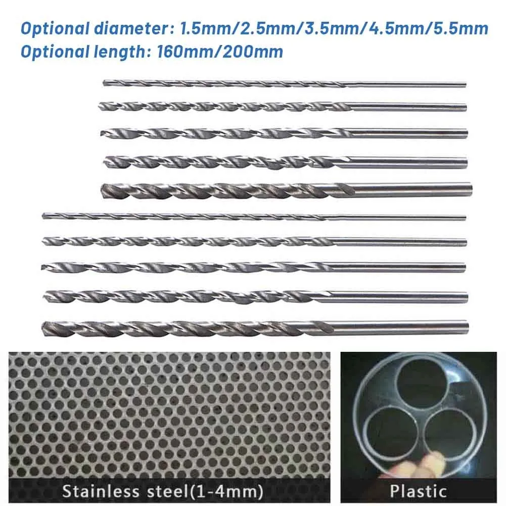 Diametro 1.5-5.5mm Length160-200mm parti di punte da trapano con gambo dritto HSS Extra lunghe per Kit di perforazione per taglierina in lega di metallo in acciaio per legno