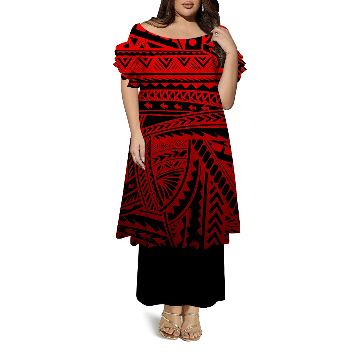 Puletasi moda em torno do pescoço manga borboleta vestido solto de verão feminino polinésia vestido de camada dupla feito sob encomenda