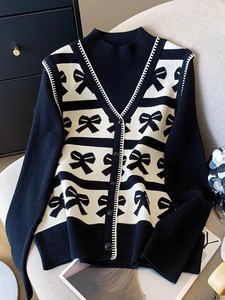 Pull surdimensionné à col montant ajusté, haut en tricot 2 en 1 en peluche pour femme pour l'hiver