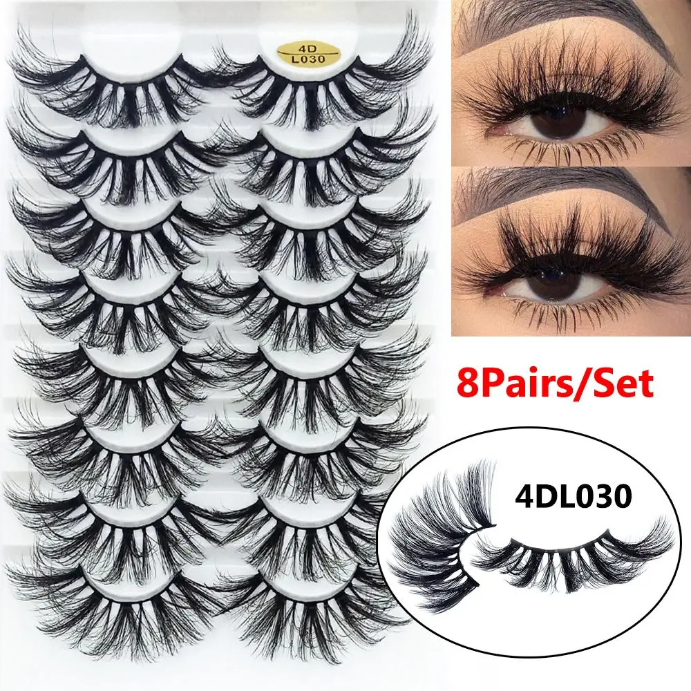 8 Pairs 4D Mink False Eyelashes Eye Lash Extension 25MM Full Volume Thick Wispies Fluffy Long Natural Handmade Eyes Makeup